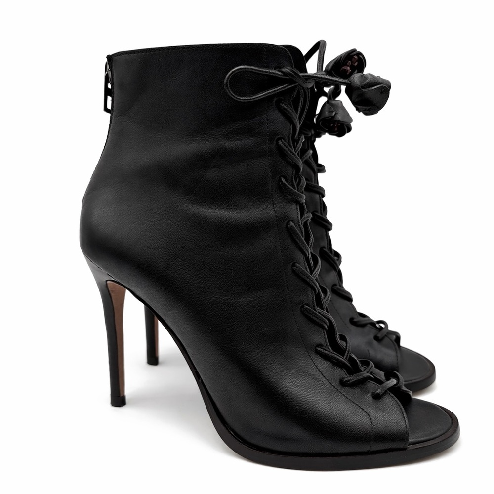 Coach Lena Black Lace-Up Peep-Toe Ankle Booties With Stiletto Heel Size 6B - Picture 5 of 16